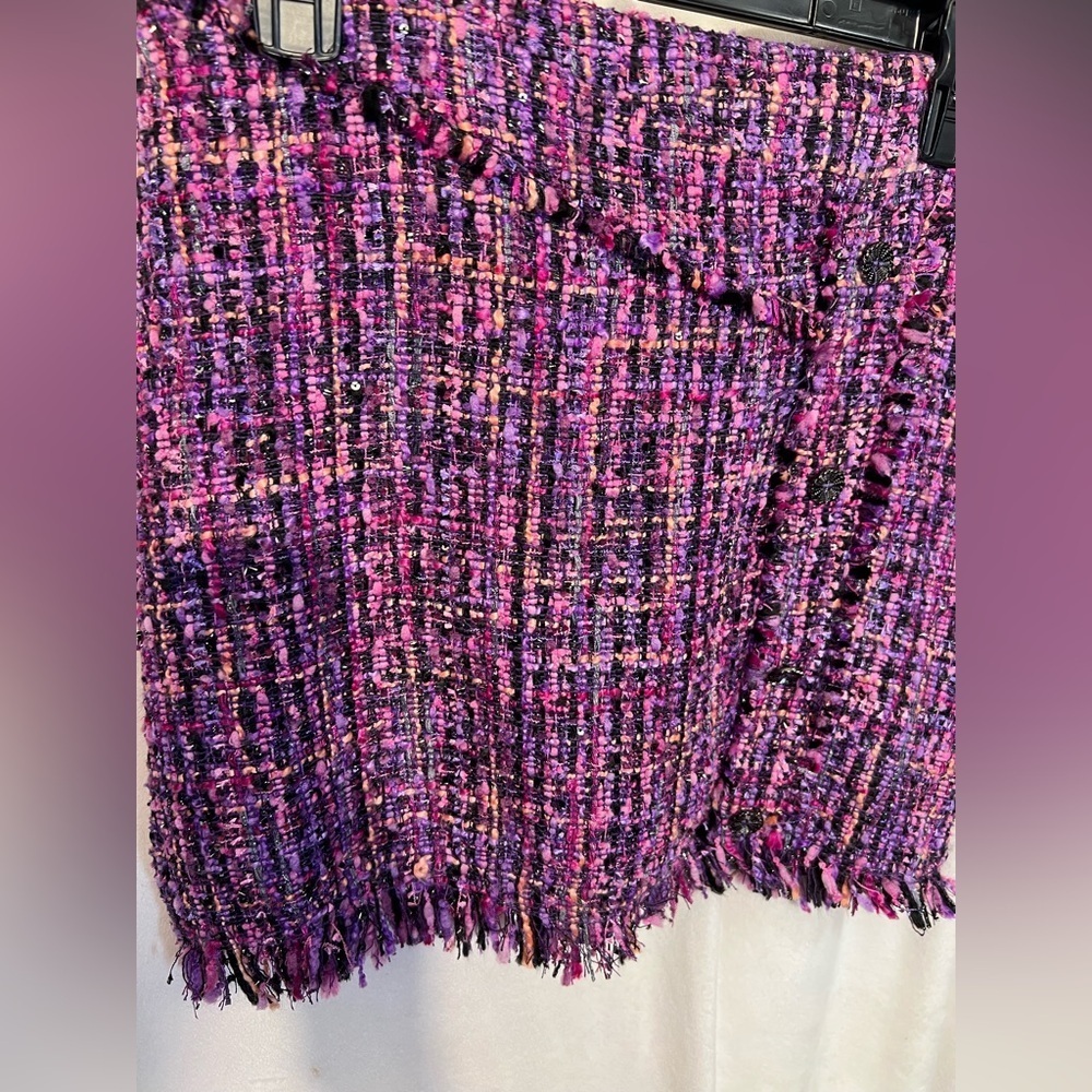 💜💜ZARA PURPLE MULTI METALLIC TEXTURED WEAVE TWEED SKIRT-💜💜NWT - Picture 15 of 16